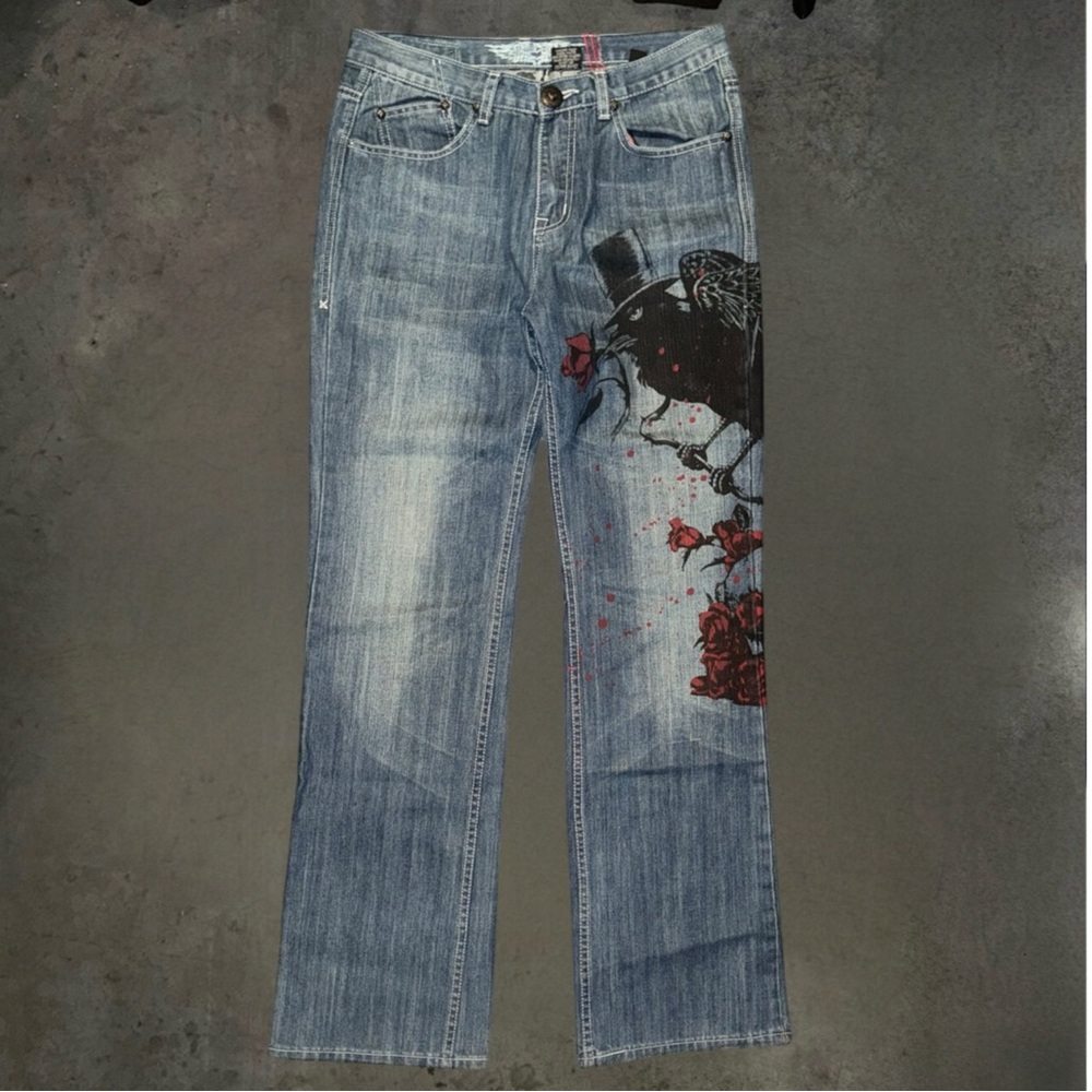 Vintage Y2K Affliction Graphic Raven Roses Blood Denim Jeans